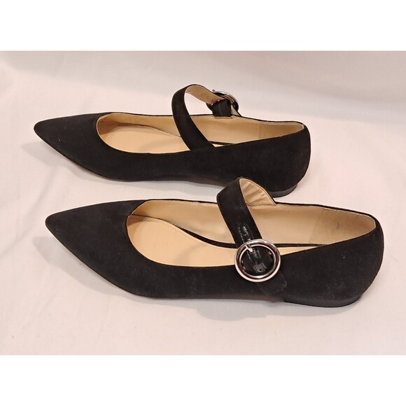 Nine West Arden Mary Jane Circular Silver Buckle Flat Shoe Pointed Toe Size 8.5M - Picture 3 of 9